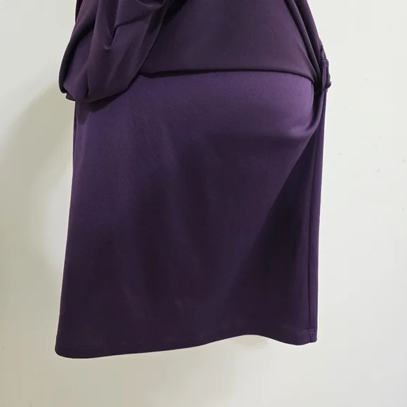 CALVIN KLEIN size 6 Stretch Zip Ruched One Shoulder Embellished Dress Purple - Picture 11 of 16